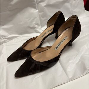 Manolo Blahnik Dark Brown Suede Heels